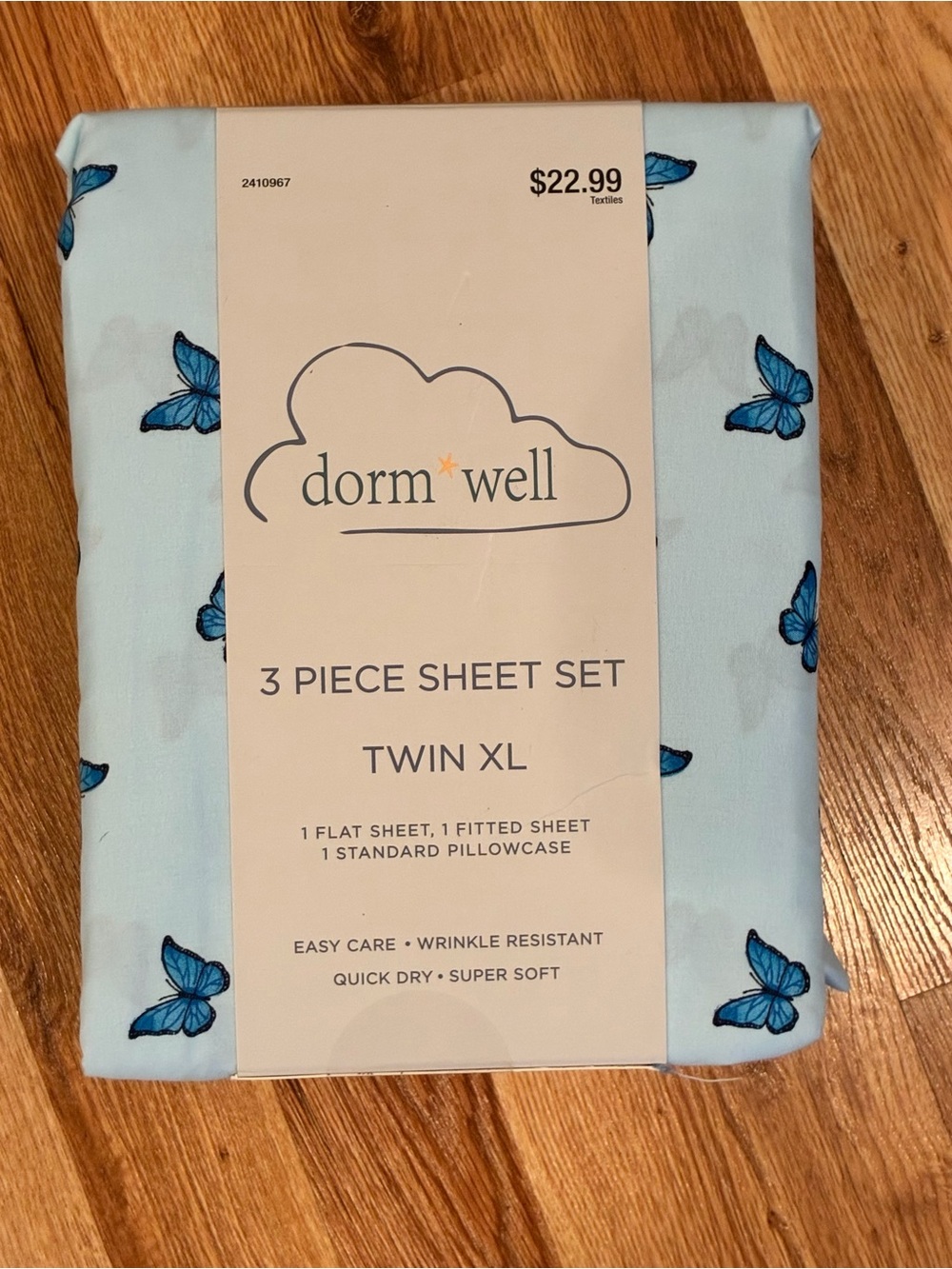 Twin XL Sheet Set for Dorm Room or Hospital Bed Butterfly Butterflies NEW